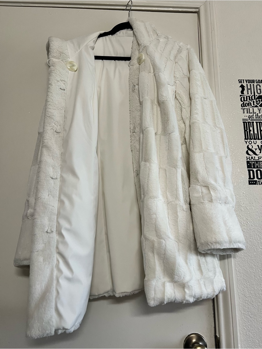 dennis basso White Faux Fur Teddy Jacket with Quilted Texture